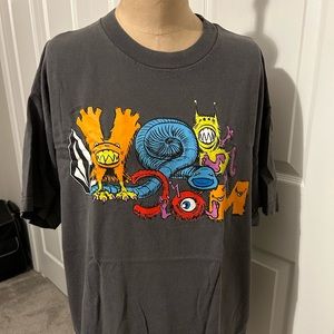 🛹 Volcom Graffiti Graphic Tee Shirt Mens XL Grey Multi Color Volcom Monster